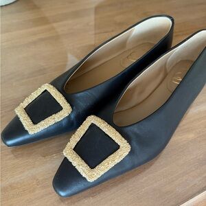 Sam Edelman Black Leather and Gold Flats